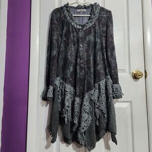 Vintage Gray Lace Floral Dress